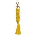 Portachiavi giallo in macramè fatto a mano con nappa boho e chiusura a moschettone - Giallo Brillante