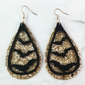 Halloween teardrop earrings featuring golden glitter and black hollow bat silhouette - Gold Glitter Hollow Bat