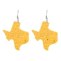 Sparkly yellow glitter Texas map shaped dangle earrings with silver hooks for women - Yellow (3)