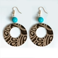 Boucles d'oreilles bohèmes en cuir gaufré et perles turquoise de style vintage - Rond Ajouré Marron avec Perle Turquoise (12)