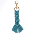 Handmade bohemian turquoise woven tassel keychain with golden lobster clasp and ring - Cyan Blue
