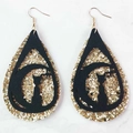 Halloween cat and moon teardrop earrings with gold glitter and black faux leather - Gold Glitter Hollow Moon Cat