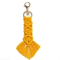 Handmade yellow macramé keychain with tassel and golden metal spring clasp hook - Ginger Yellow