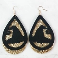 Halloween teardrop earrings featuring a black wizard hat cutout and gold glitter layer - Gold Glitter Hollow Wizard Hat