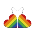 Herzförmige Kunstleder-Ohrringe mit Regenbogenstreifen und silbernen Metallhaken - Regenbogenstreifen-Stil (5)