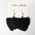 Close-up of black cotton leaf tassel earrings with silver hooks on card packaging - 小号黑色款式 (S6)