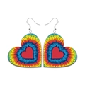Regenbogen Batik Herzform Kunstleder Ohrhänger mit silbernen Metallhaken für Damen - Bunter Tie-Dye Stil (3)