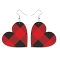 Klassische rot-schwarze Buffalo-Plaid-Herzohrringe aus Kunstleder für Damen im Landhausstil - Rot Schwarz Karomuster Stil(2)