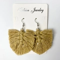 Detail of yellow handmade woven tassel earrings with Bohemian fringe on display card - 小号黄色款式 (S9)