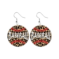 Detail of round leopard print leather earrings with baseball stitching and text - Round/Leopard Baseball/No.11