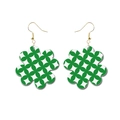 Groene bloemen lederen oorbellen voor St. Patrick's Day met witte stippen en goud - Groen Wit Geometrisch Bloemblaadje Patroon (2)