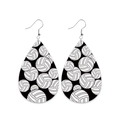 Detailed view of teardrop earrings featuring a black and white volleyball pattern print - Waterdrop/Volleyball/No.16