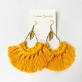 Bohemian bright yellow fringe earrings with golden leaf pendant on waterdrop frame - Leaf Tassel Style (4) / Bright yellow
