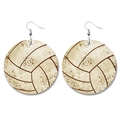 Faux leather drop earrings featuring a vintage volleyball texture print on cream base - Round/Distressed Volleyball/No.3