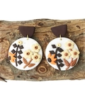 Handmade white polymer clay round earrings with textured yellow and orange flower petals - Brown Semi-circle Embossed Floral Round Pendant (12)