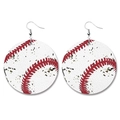 Faux leather baseball pattern teardrop earrings with red stitching and retro vintage finish - Round/Distressed Baseball/No.1