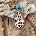 Bohemian leopard print cowhide teardrop pendant necklace with turquoise bead on wood - Leopard Print Style (1)