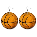 Faux leather basketball earrings featuring a round textured orange design for sports fans - Round/Basketball/No.2