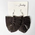 Handmade bohemian dark brown tassel earrings with woven pattern on display card - 中号深棕色款式 (M8)