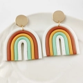 Orecchini arcobaleno in argilla polimerica a forma di U con perni dorati eleganti - Arcobaleno Sfumato Cinque Strati Rosso Rosa Grigio Blu