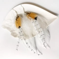 Bohemian natural long white and brown feather dangle earrings on white ceramic dish - White Spotted Long Style (2)
