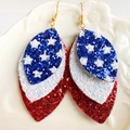 Red white and blue layered sequin leaf earrings with stars for US Independence Day - USA Flag Three-Layer Leaf Style (4)