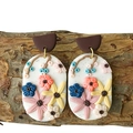 Detailed close-up of handmade polymer clay earrings with 3D floral motifs on tree bark - Dark Brown Semi-circle 3D Multi-flower Oval Pendant (10)