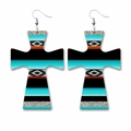 Western cowboy style cross earrings with turquoise geometric patterns and silver glitter - Bohemian Texture Cross Style (2)