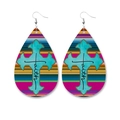 Western style teardrop leather earrings with rainbow stripes, cross, and faith text - Faith Cross Stripe Style (3)