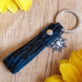 Western sunflower leather keychain with vintage embossed texture and silver ring - Black Simple Embossed (2)