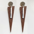 Bohemian geometric drop earrings with silver metal and brown wooden triangle pendants - Triangle Wood Style (4657643808022) / Silver/Dark Brown