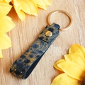 Luxury leopard print leather and pony hair keychain with sparkling gold dots and metallic ring - Black Gold Leopard Style (4840119135409)
