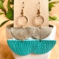 Handmade semi-circular gold glitter and blue leather geometric dangle earrings - Two-Layer Semi-Circle Geometric Style (1) / Lake Blue