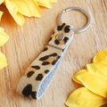 Leopard print genuine leather keychain with horsehair texture and silver metal ring - Classic Leopard Print Style (4838918343675)