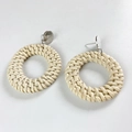 Minimalist round rattan drop earrings with silver metal studs in natural weave style - Natural Round Rattan Style