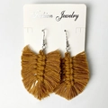 Bohemian mustard yellow macrame leaf earrings with handmade woven tassel fringe - Turmeric