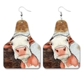 Western faux leather teardrop earrings featuring watercolor cow print and ear tag shape - 1-Dairy Cow Portrait