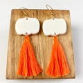 Creative Halloween white pumpkin earrings with bright orange silk tassels on wood block - White Pumpkin Orange Tassel (15)