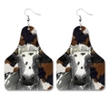 Cow print leather earrings in ear-tag shape with rustic western country farmhouse style - 4-Cowhide Texture