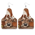 Western cowboy thunderbird flag cow print leather teardrop earrings with cattle tag style - 2-Cow with Flower