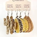 Faux leather earring set with gold glitter cactus, leopard pumpkin, and cork teardrop - Cactus and Pumpkin and Teardrop Style