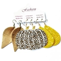 Three-pair earring set with cork leaf, leopard pumpkin, and yellow glitter teardrop - Cork Leaf and Leopard Pumpkin and Glitter Style
