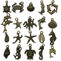 Antique bronze ocean charms set featuring sea turtle, mermaid and crab for DIY jewelry - Marine Series Assortment (SN883)