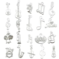 Lot de 20 breloques instruments de musique argentées avec guitares pour bijoux DIY - Série Musique Mixte (SN897) / Ensemble de 20 Pièces / Argent Brillant