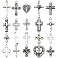 Collection of 20 vintage silver alloy hollow cross pendants with floral heart motifs - Mixed Antique Silver Cross Series