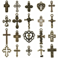 Set of 20 vintage bronze alloy hollow cross pendants for DIY jewelry making necklaces - Mixed Antique Bronze Cross Series