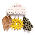 Set orecchini con foglie di sughero, girasoli gialli e alberi con stampa leopardata - Stile Foglia di Sughero e Girasole e Albero di Natale Leopardato