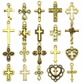 Set of 20 antique gold alloy cross pendants for DIY jewelry making in various designs - Mixed Antique Gold Cross Series