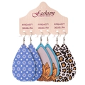 Set di tre paia di orecchini a goccia in pelle con stampe floreali, girasole e leopardate - Stile Floreale Blu e Girasole e Leopardo
