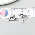 Pendentif musical vintage 'I Love Music' en argent vieilli avec mesure de 20mm - Pendentif Cœur I Love Music (18937) / 1 pièce (15x20mm) / Argent antique